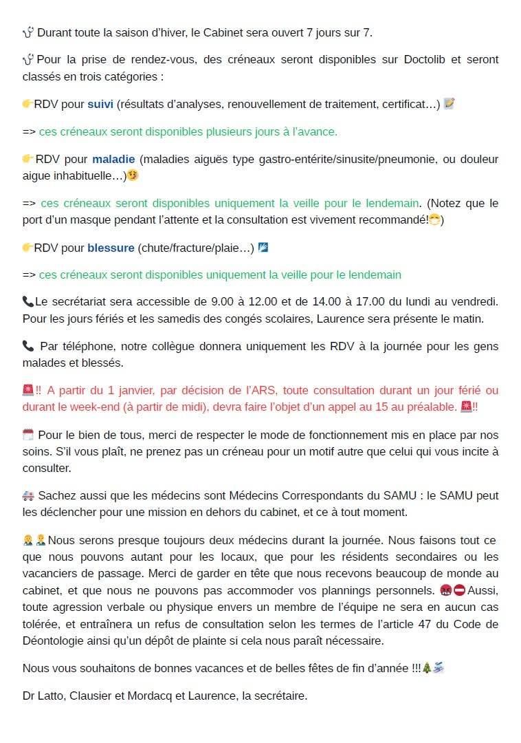 Consignes prise de rendez vous